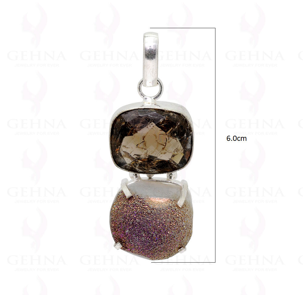 Smoky & White ,Purple Druzy .925 Sterling Silver Overlay Pendant GP2228