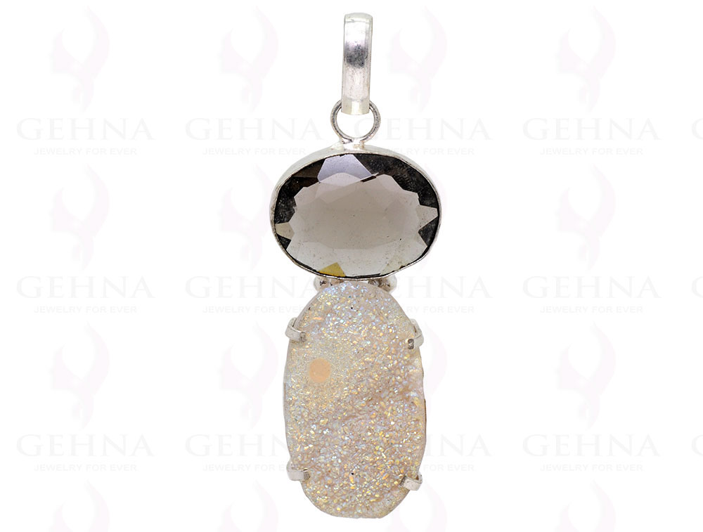 Smoky & White Druzy .925 Sterling Silver Overlay Pendant GP2229