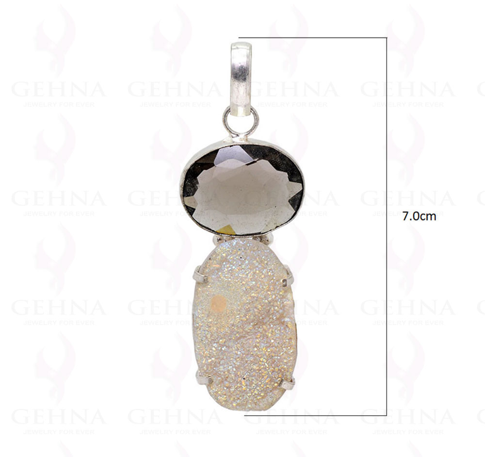 Smoky & White Druzy .925 Sterling Silver Overlay Pendant GP2229