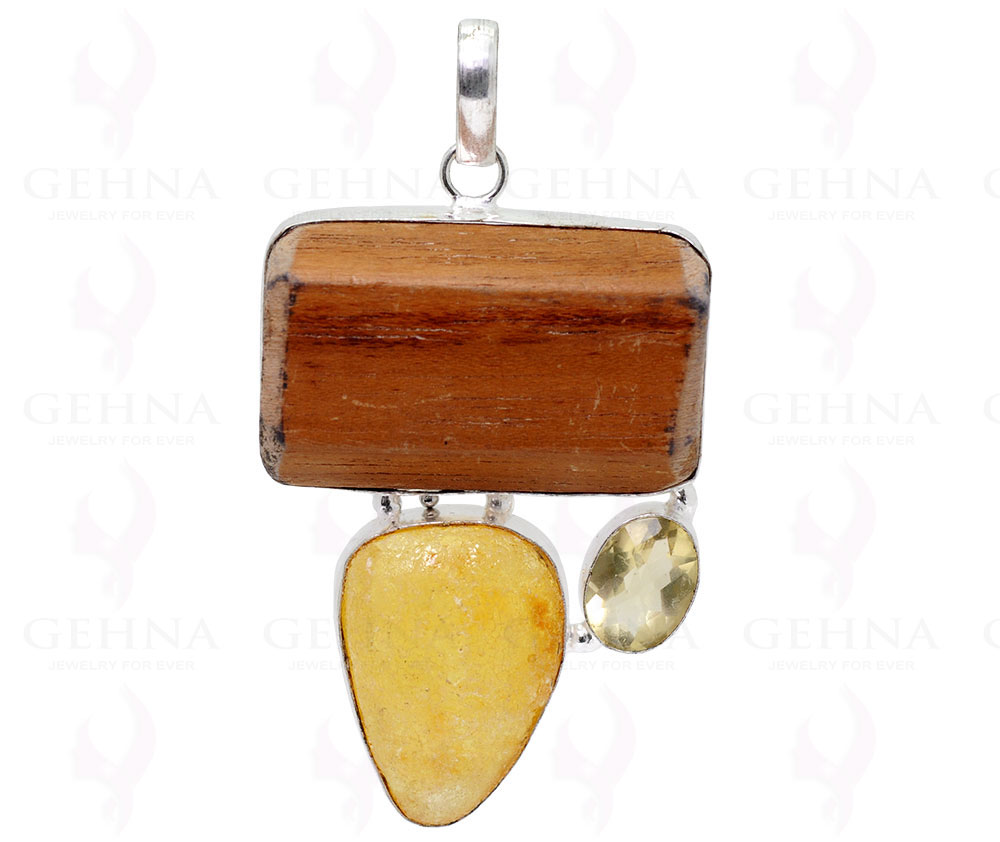 Tiger Eye, Jasper & Lemon Topaz .925 Sterling Silver Overlay Pendant GP2249