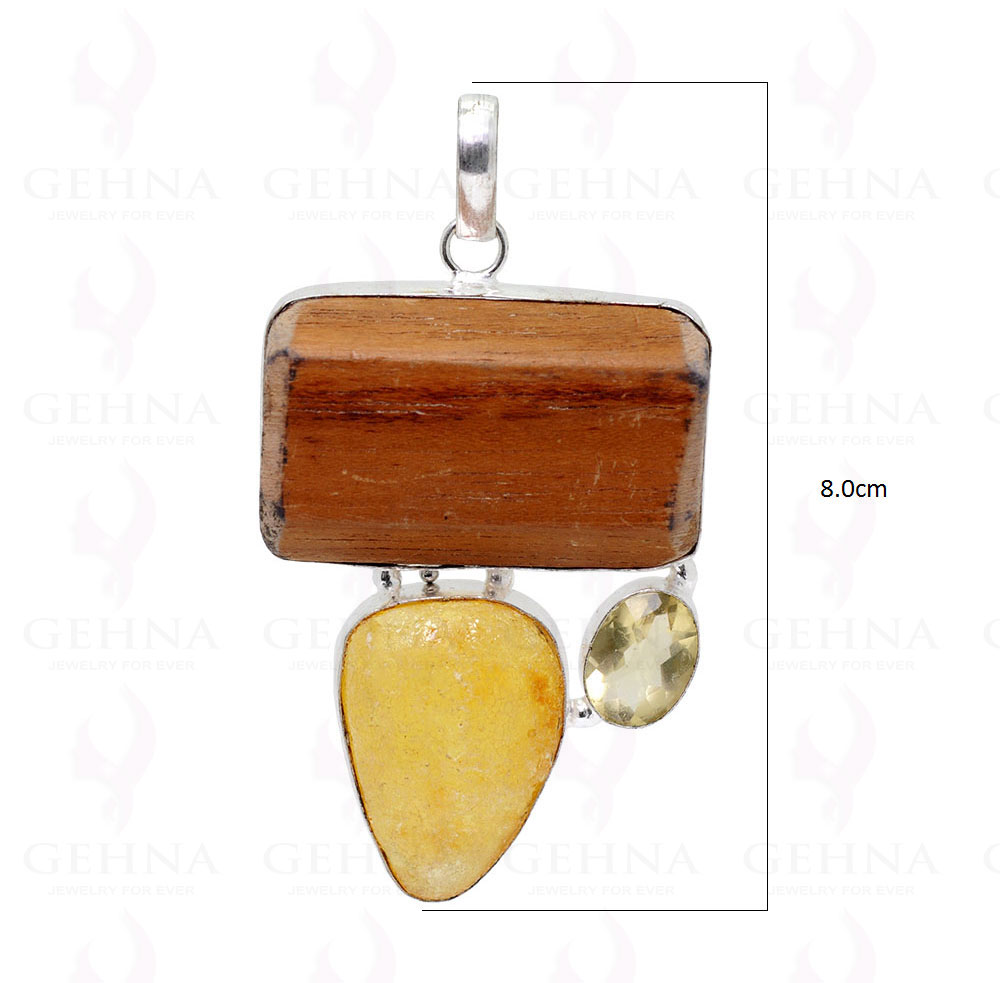 Tiger Eye, Jasper & Lemon Topaz .925 Sterling Silver Overlay Pendant GP2249