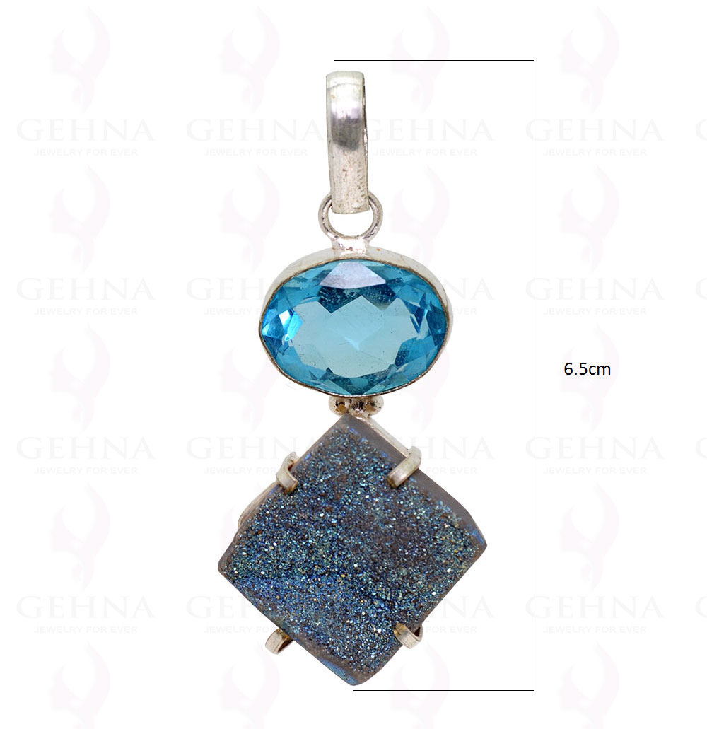 Blue Topaz & Blue Druzy .925 Sterling Silver Overlay Pendant GP2253