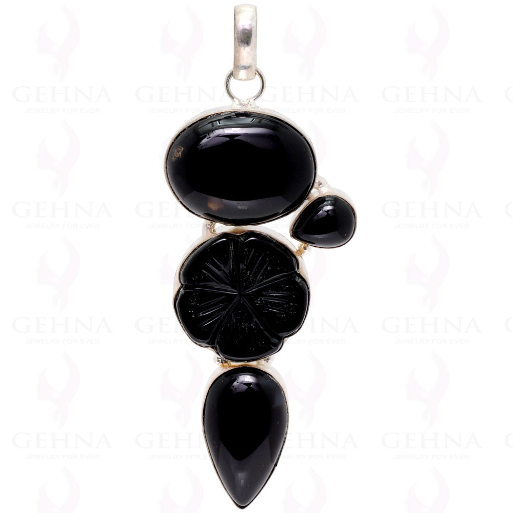 Black Spinel Gemstone Studded Pendant In .925 Silver Overlay GP2266