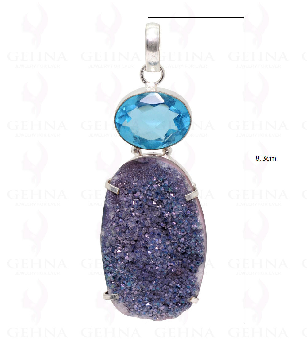 Blue Topaz, Black Druzy .925 Sterling Silver Overlay Pendant GP2328
