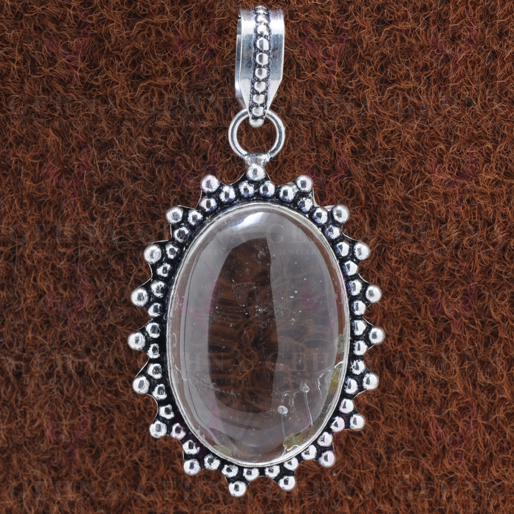 Rock-Crystal Gemstone Handmade Pendant In 925 Sterling Silver Overlay GP2334