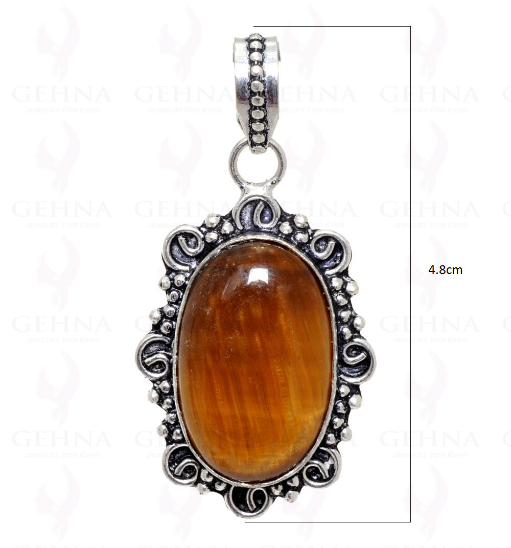 Tiger Eye Gemstone Round Shaped Pendant In 925 Sterling Silver Overlay GP2388
