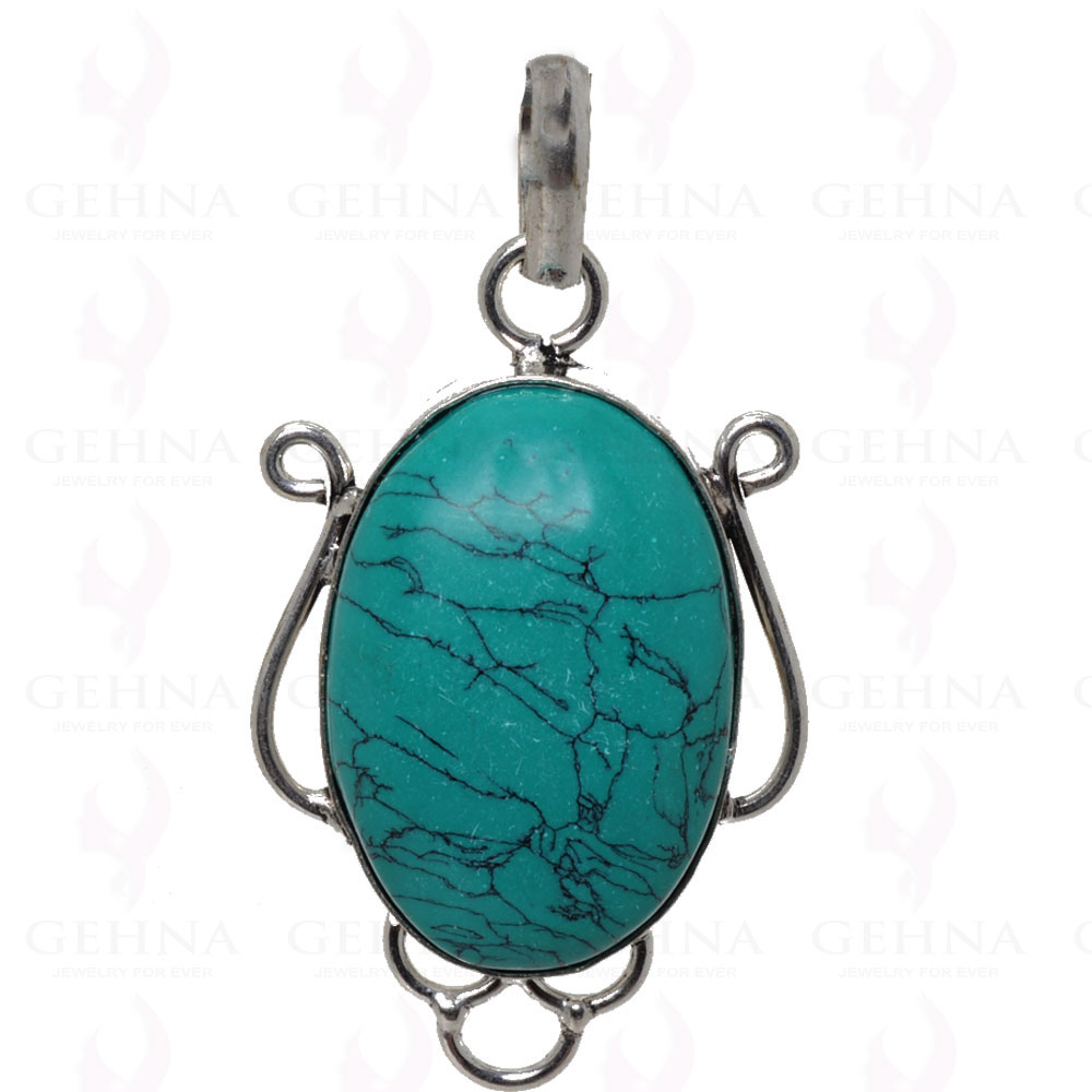 Sea Blue Turquoise Pendant In 925 Sterling Silver Overlay GP2509