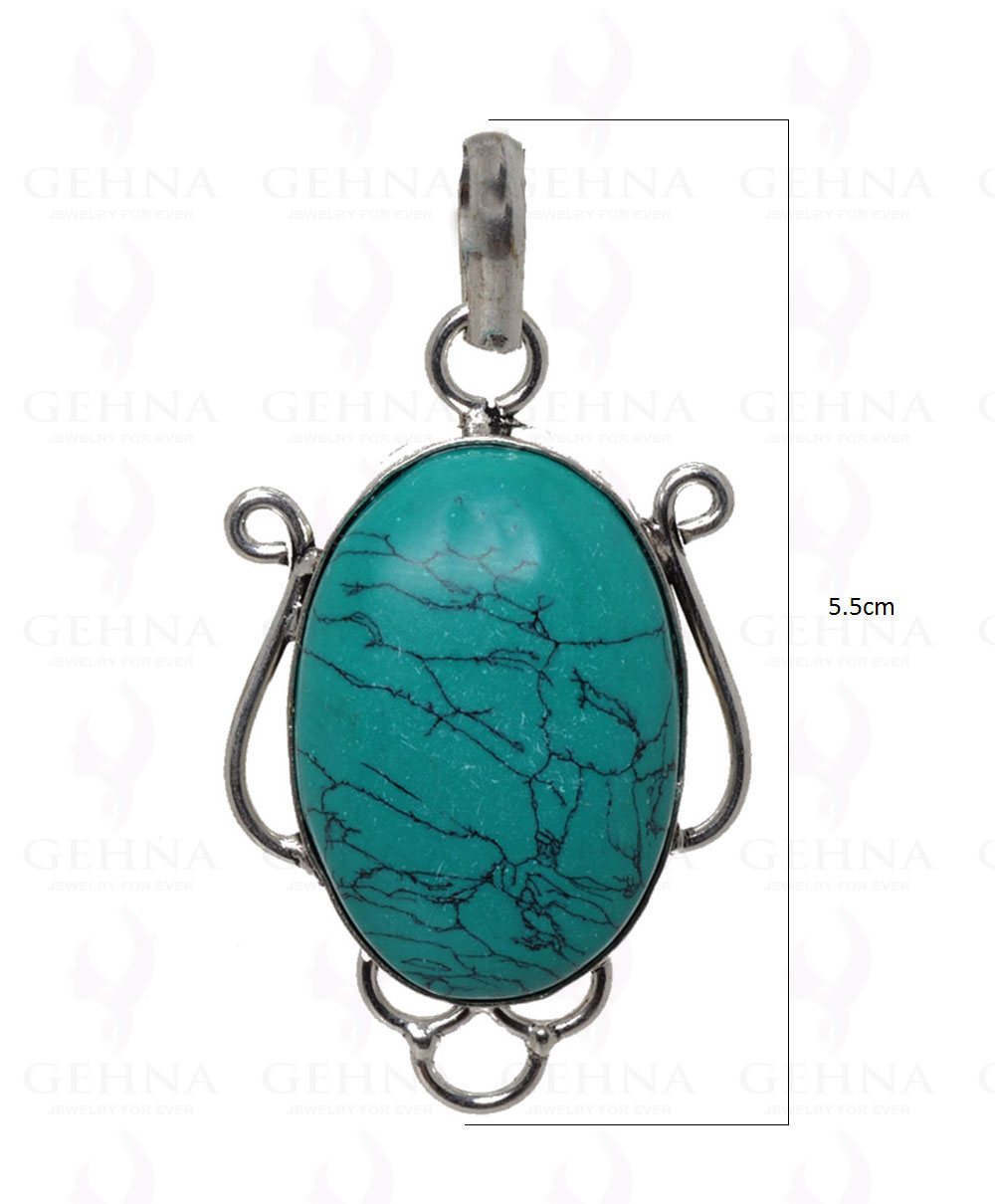 Sea Blue Turquoise Pendant In 925 Sterling Silver Overlay GP2509