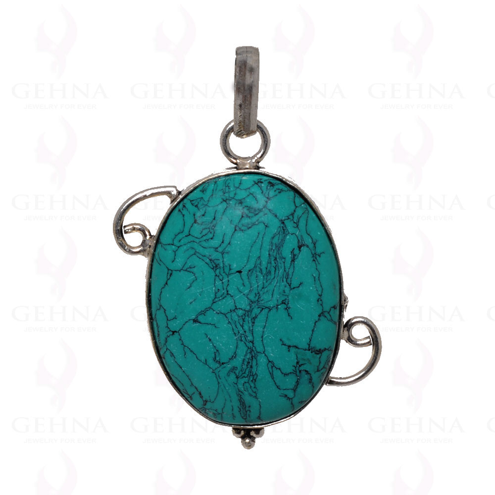 Sea Blue Turquoise Pendant In 925 Sterling Silver Overlay GP2538