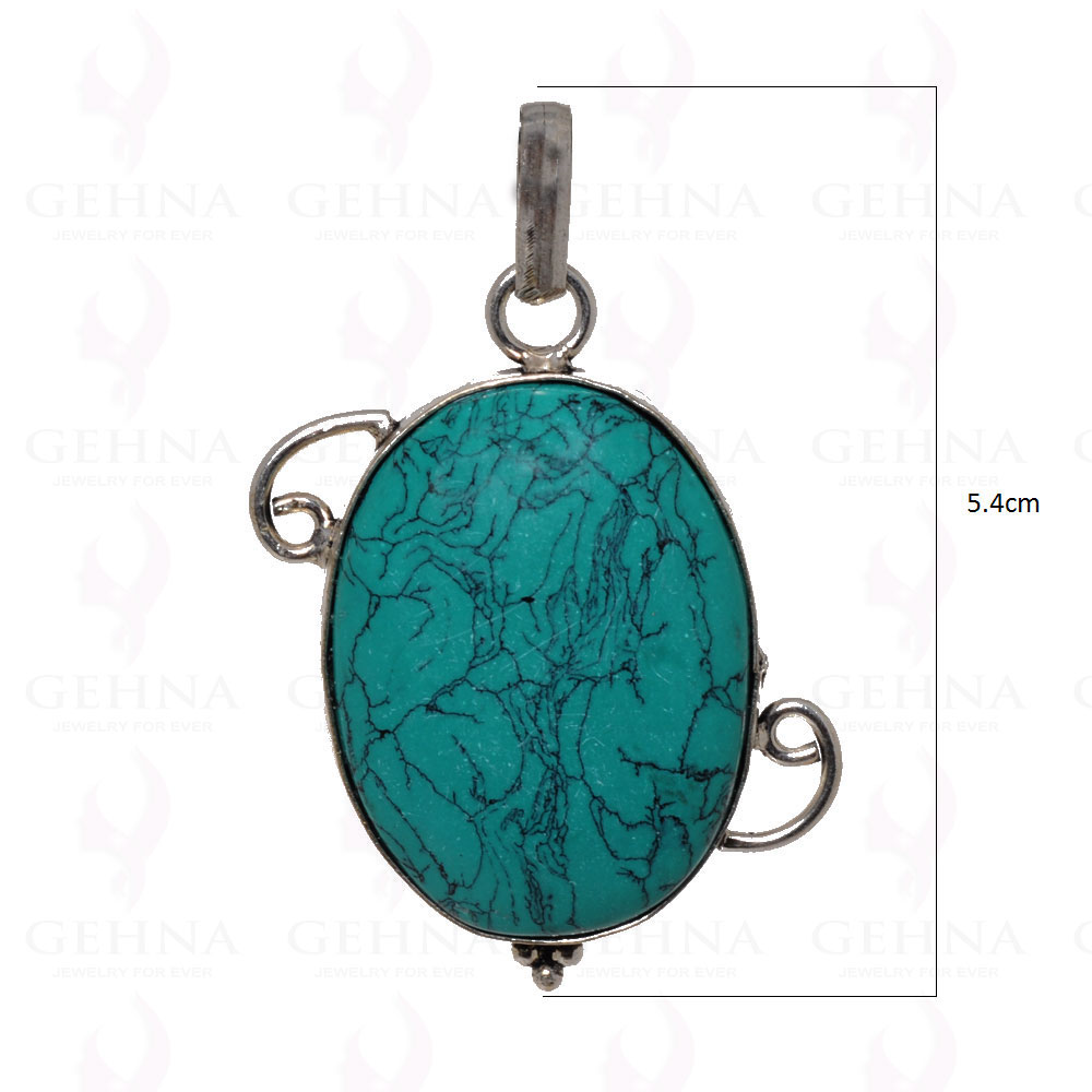 Sea Blue Turquoise Pendant In 925 Sterling Silver Overlay GP2538