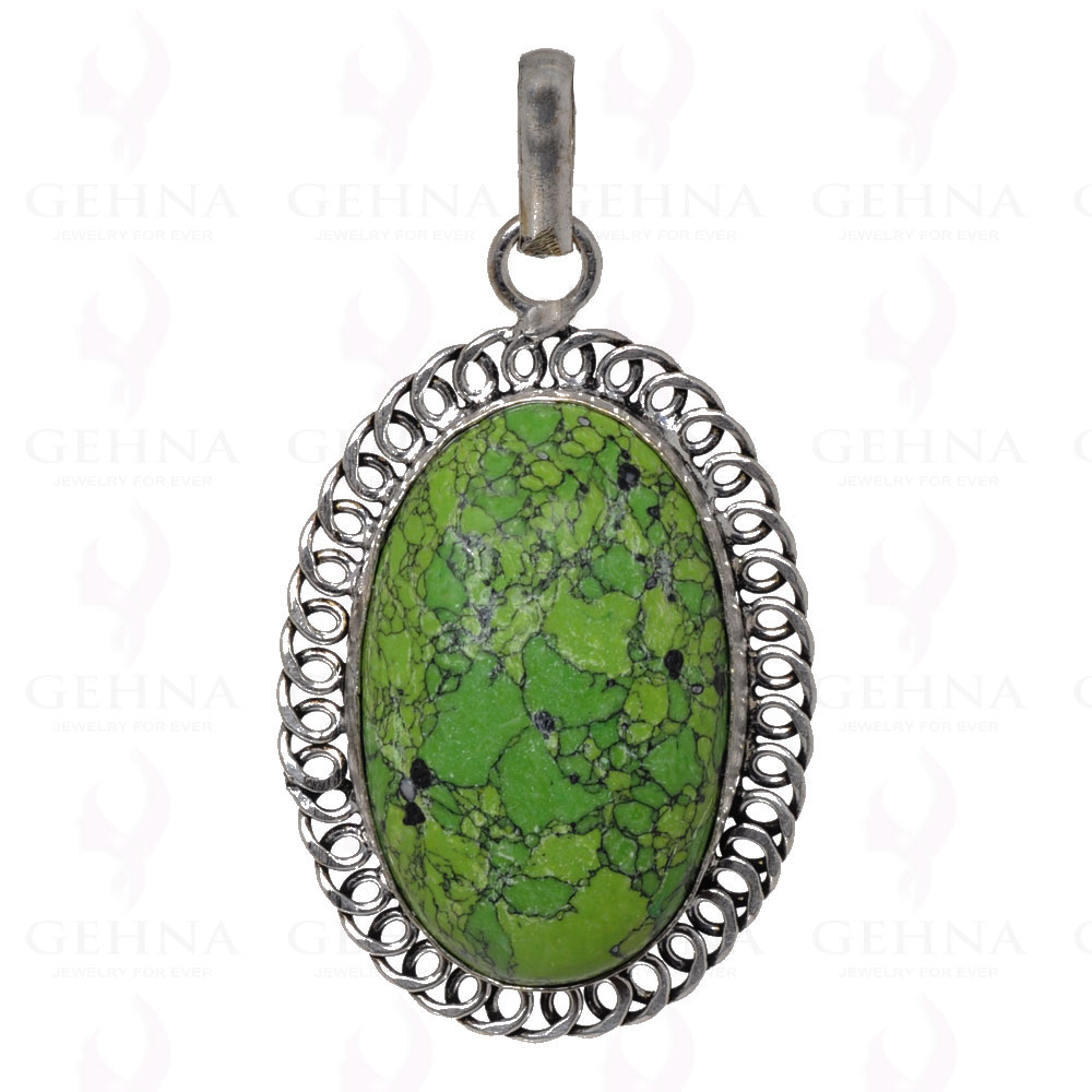 Green Turquoise Pendant In 925 Sterling Silver Overlay GP2551