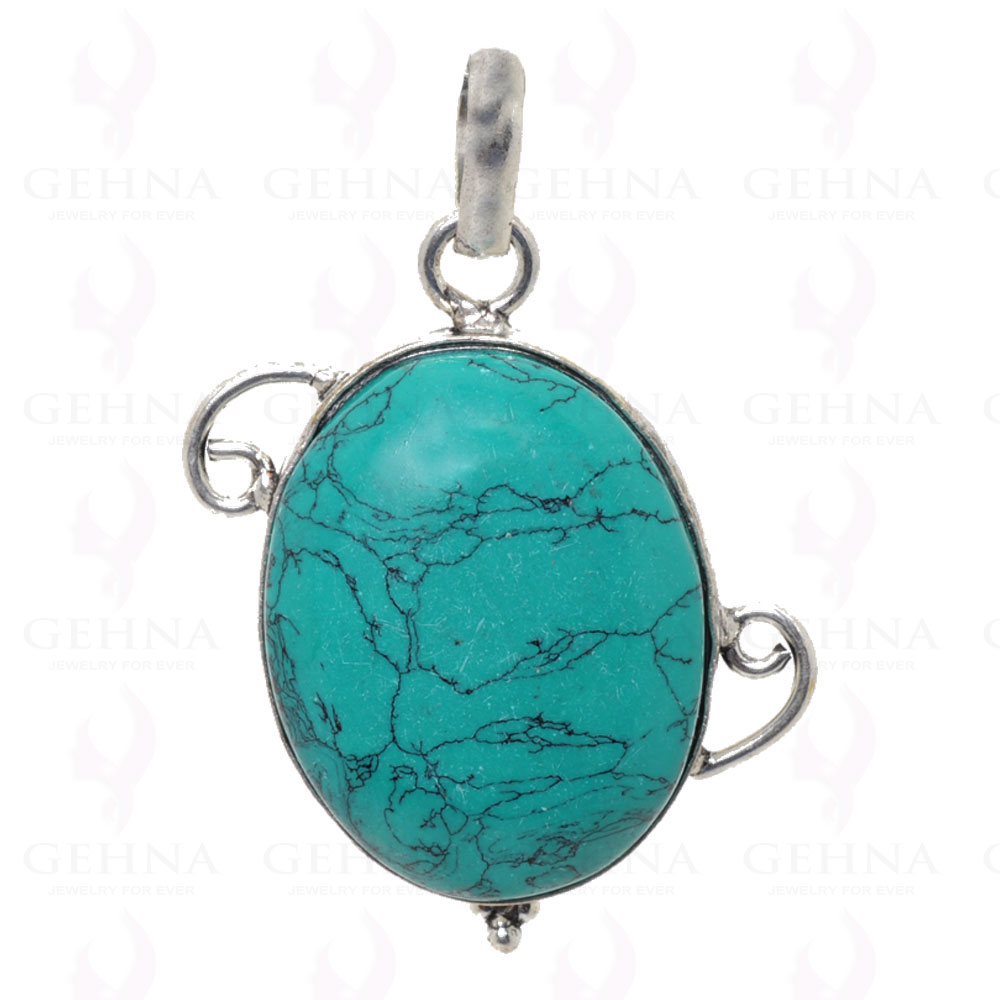Blue Turquoise Pendant In 925 Sterling Silver Overlay GP2604