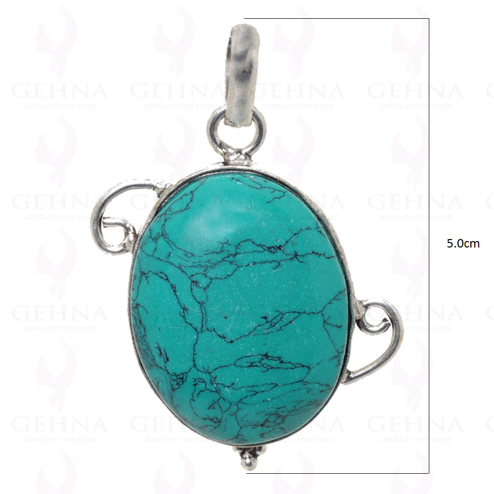 Blue Turquoise Pendant In 925 Sterling Silver Overlay GP2604
