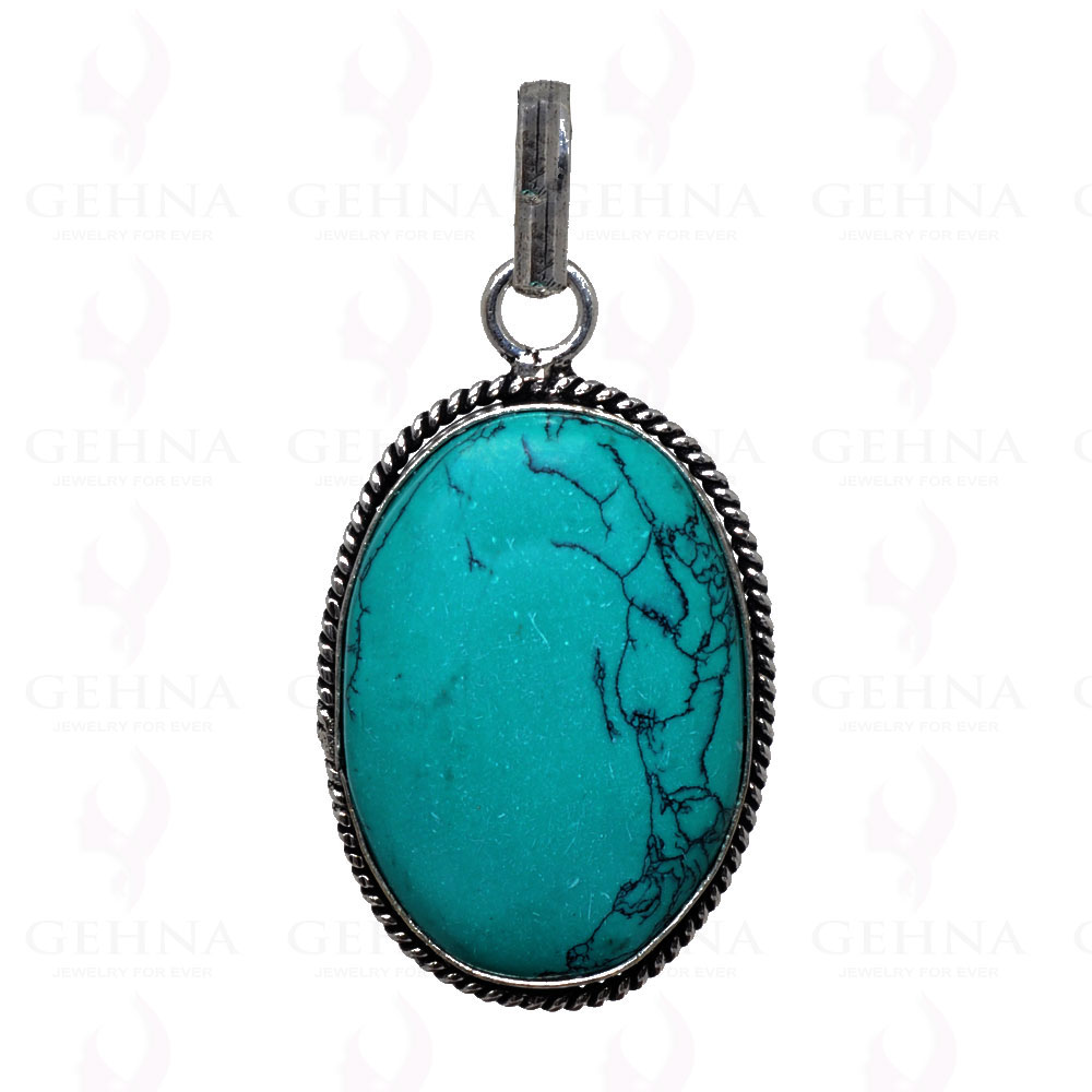 Blue Turquoise Pendant In 925 Sterling Silver Overlay GP2749