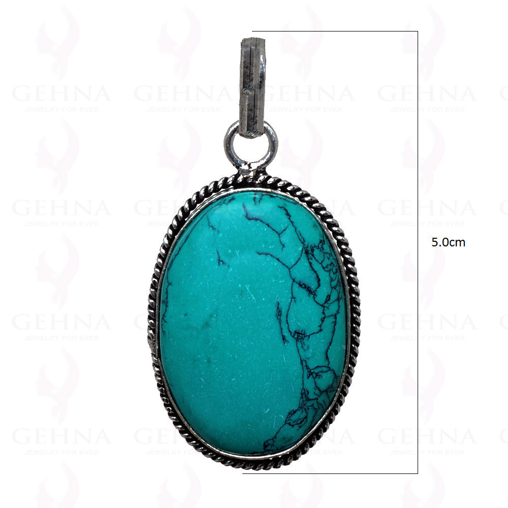 Blue Turquoise Pendant In 925 Sterling Silver Overlay GP2749