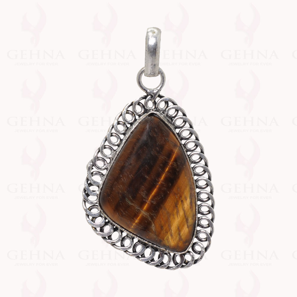 Tiger Eye Gemstone Pendant In .925 Sterling Silver Overlay Metal GP2863