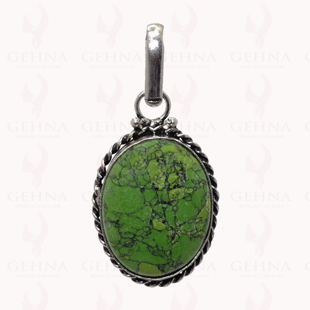 Green Turquoise Gemstone Pendant In .925 Sterling Silver Overlay Metal GP2867