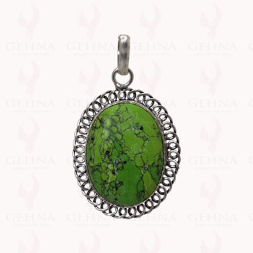 Green Turquoise Gemstone Pendant In .925 Sterling Silver Overlay Metal GP2880