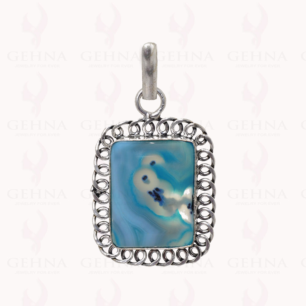 Blue Agate Gemstone Pendant In .925 Sterling Silver Overlay Metal GP2907