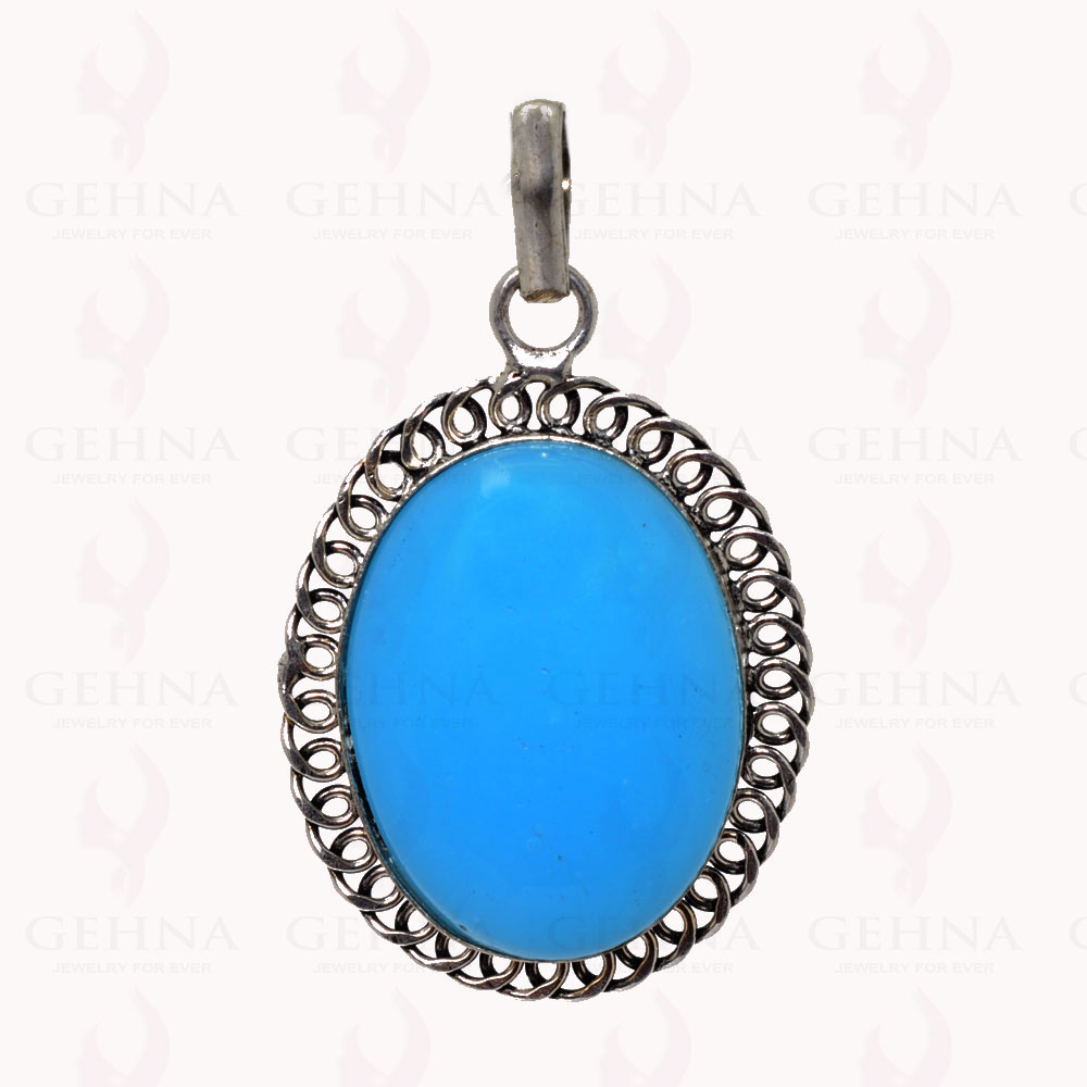 Blue Chalcedony Gemstone Pendant In .925 Sterling Silver Overlay Metal GP2924