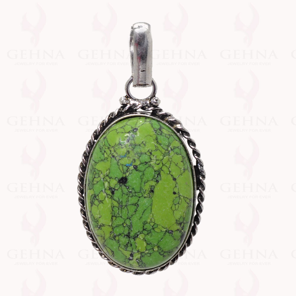 Green Turquoise Gemstone Pendant In .925 Sterling Silver Overlay Metal GP2935