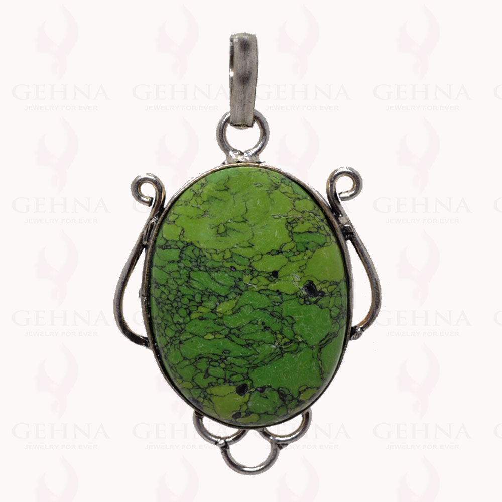 Green Turquoise Gemstone Pendant In .925 Sterling Silver Overlay Metal GP2951