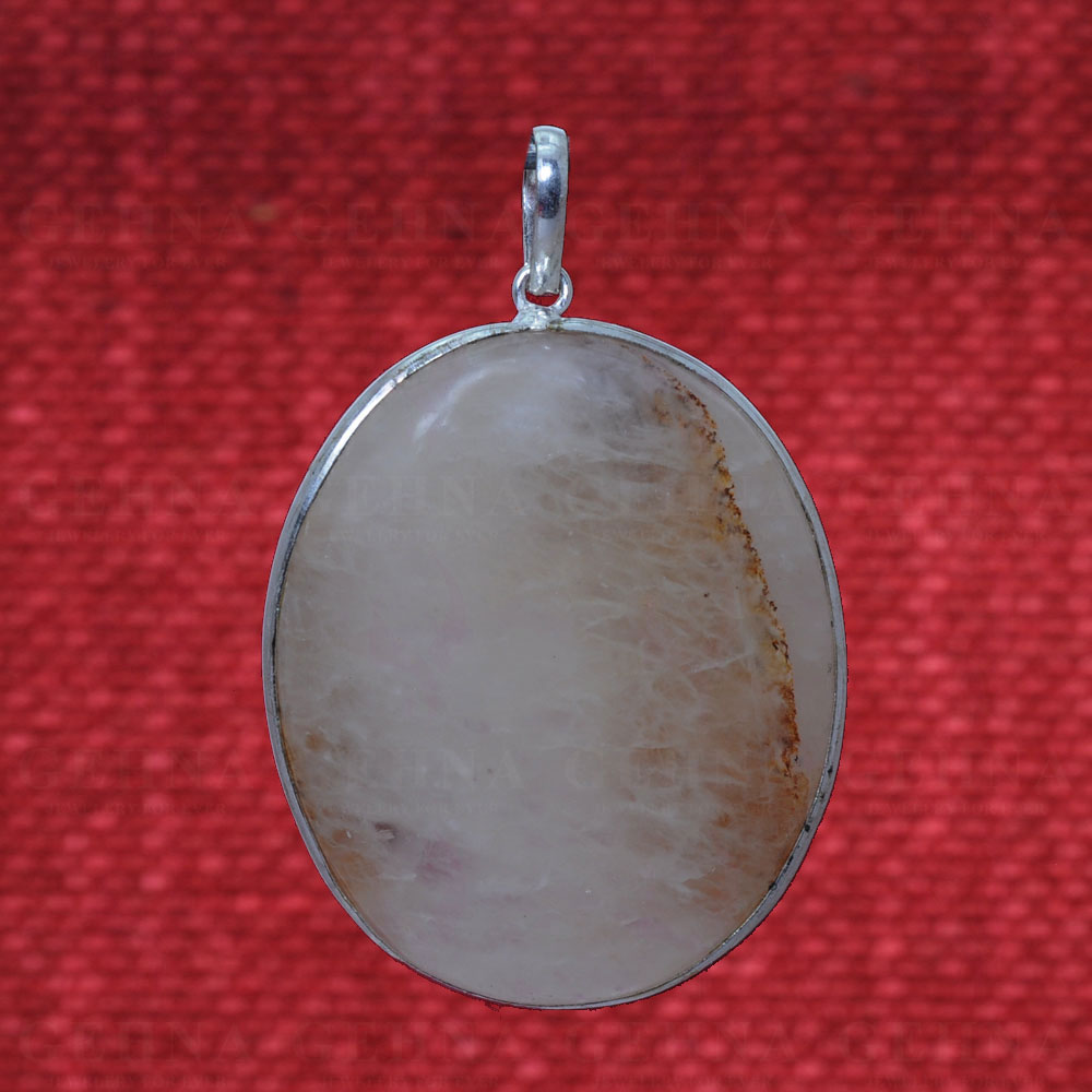 Rainbow Moonstone Pendant In .925 Sterling Silver Overlay Metal GP2983