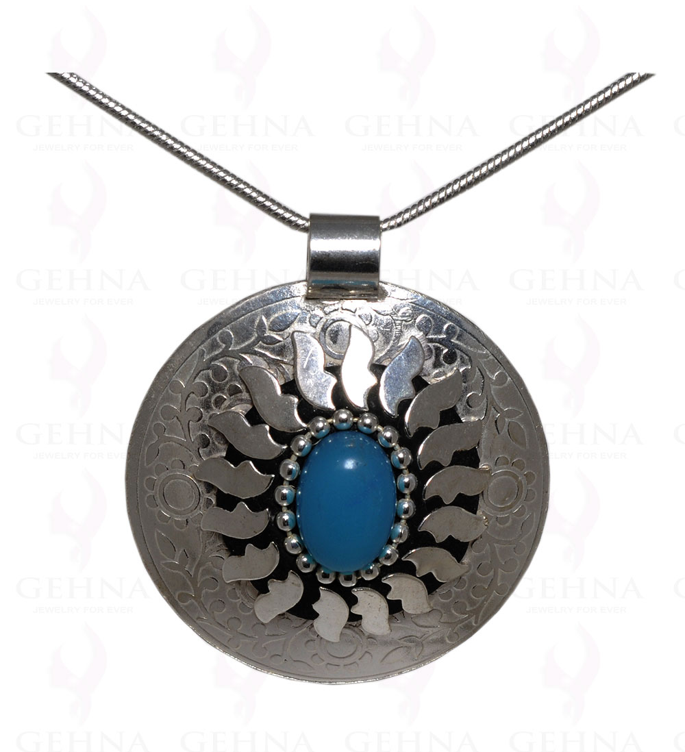 Blue Chalcedony Gemstone Pendant In .925 Sterling Silver Overlay Metal GP3034