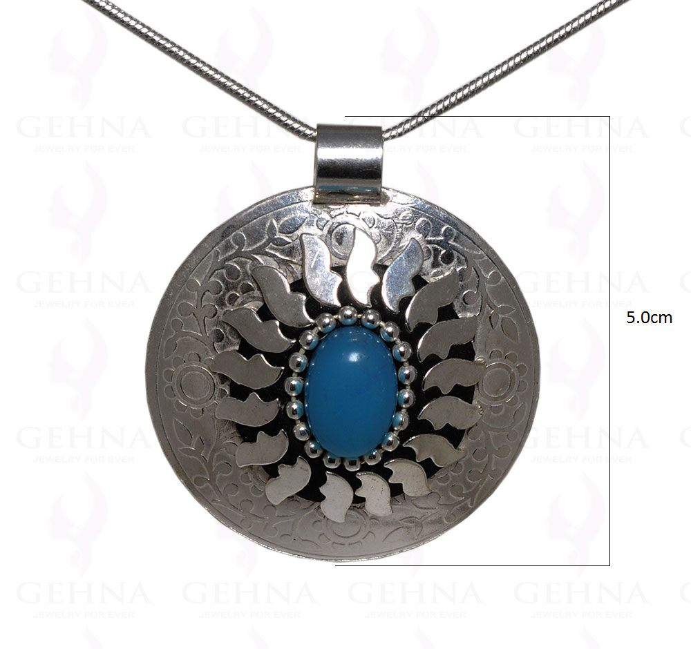 Blue Chalcedony Gemstone Pendant In .925 Sterling Silver Overlay Metal GP3034