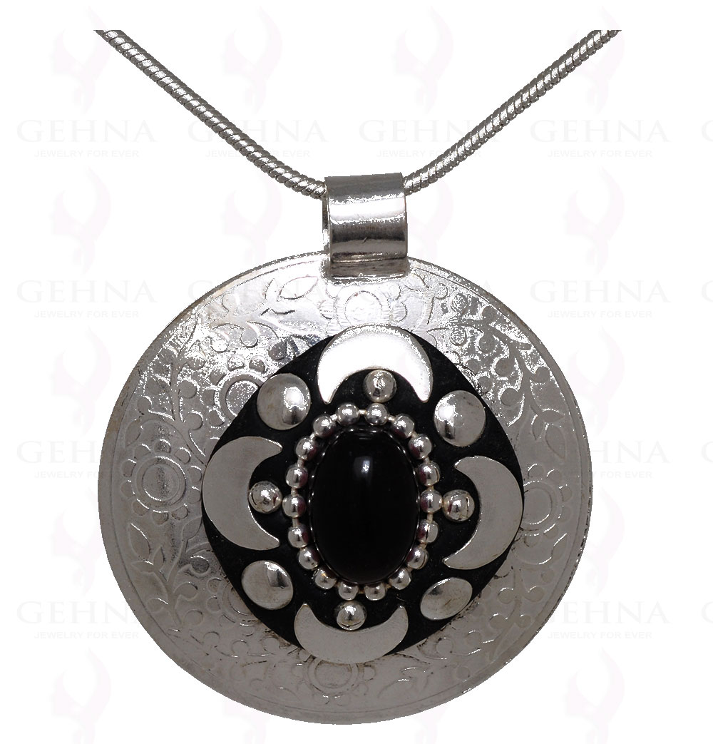 Black Spinel Gemstone Pendant In .925 Silver Overlay GP3041
