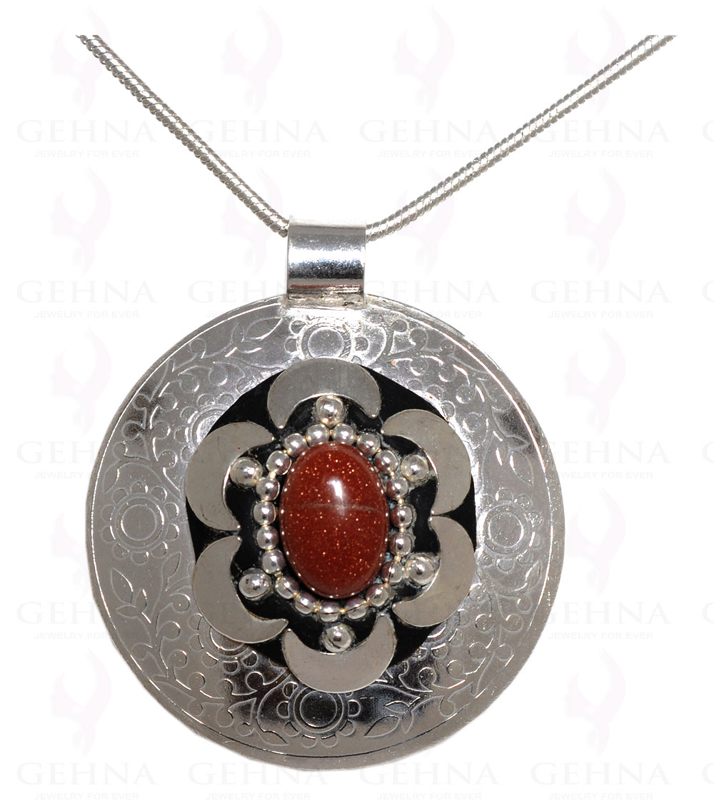 Gold Sand Gemstone Pendant In .925 Sterling Silver Overlay Metal GP3043
