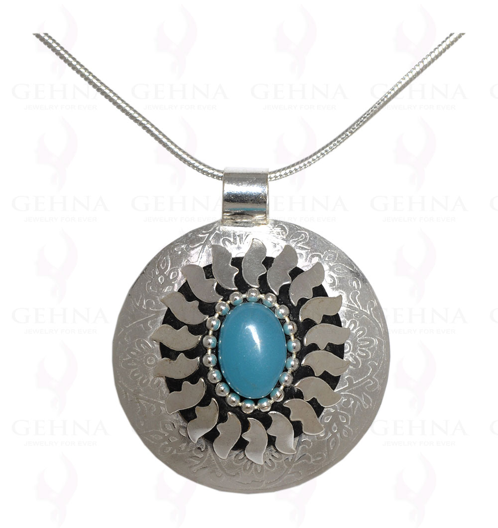Blue Chalcedony Gemstone Pendant In .925 Sterling Silver Overlay Metal GP3047