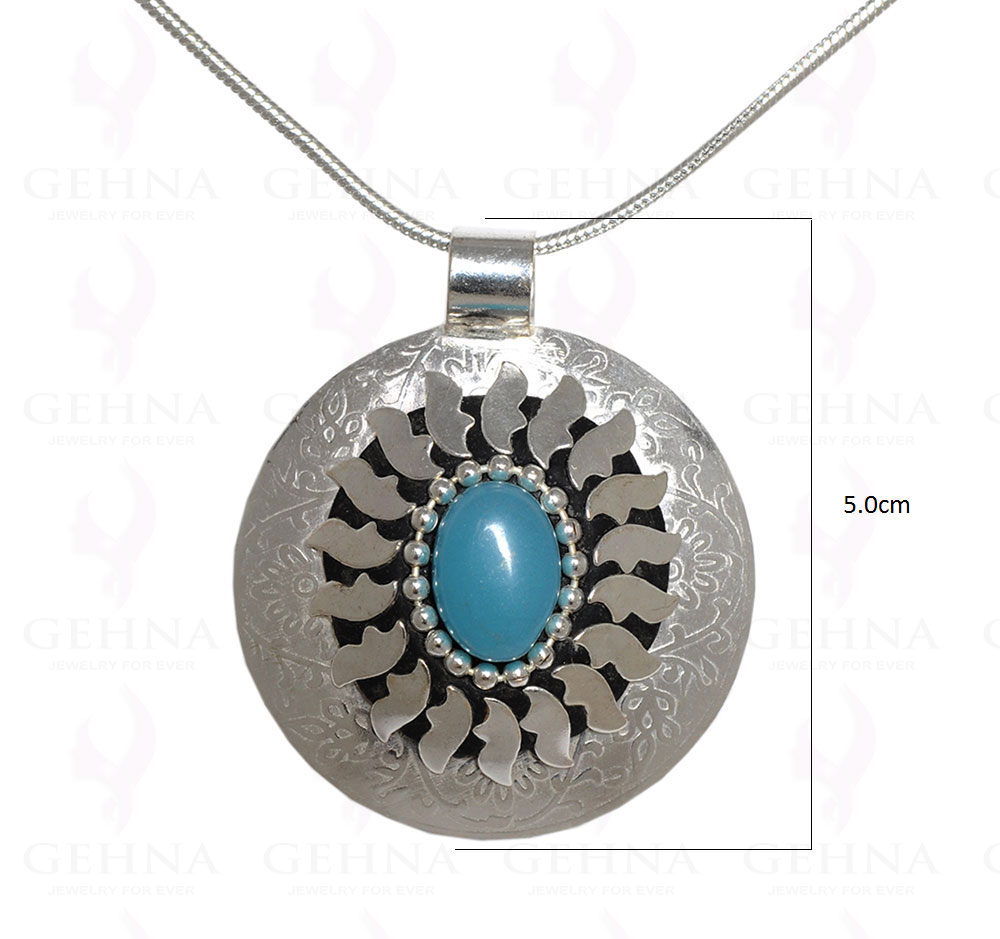 Blue Chalcedony Gemstone Pendant In .925 Sterling Silver Overlay Metal GP3047