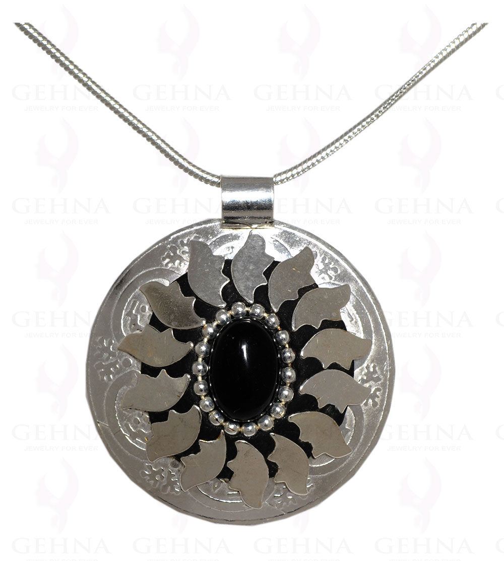 Black Onyx Gemstone Pendant In .925 Sterling Silver Overlay Metal GP3048
