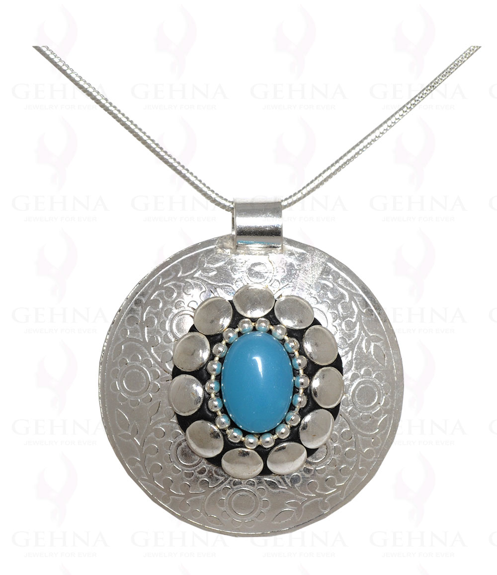 Blue Chalcedony Gemstone Pendant In .925 Sterling Silver Overlay Metal GP3049