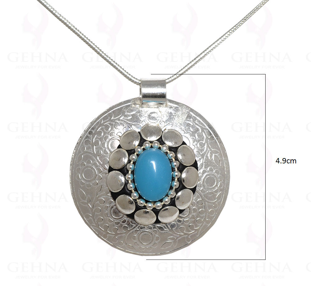 Blue Chalcedony Gemstone Pendant In .925 Sterling Silver Overlay Metal GP3049