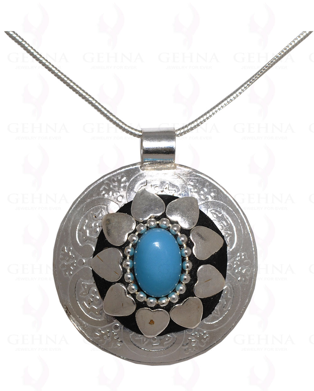 Blue Chalcedony Gemstone Pendant In .925 Sterling Silver Overlay Metal GP3053