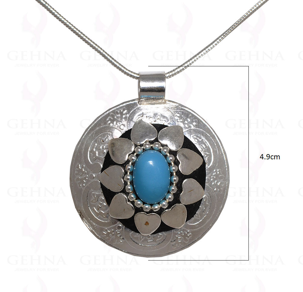 Blue Chalcedony Gemstone Pendant In .925 Sterling Silver Overlay Metal GP3053