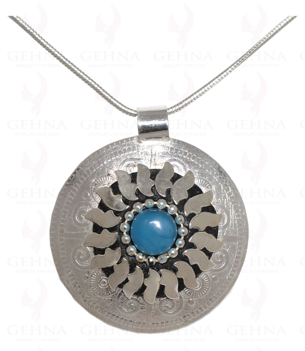 Blue Chalcedony Gemstone Pendant In .925 Sterling Silver Overlay Metal GP3055