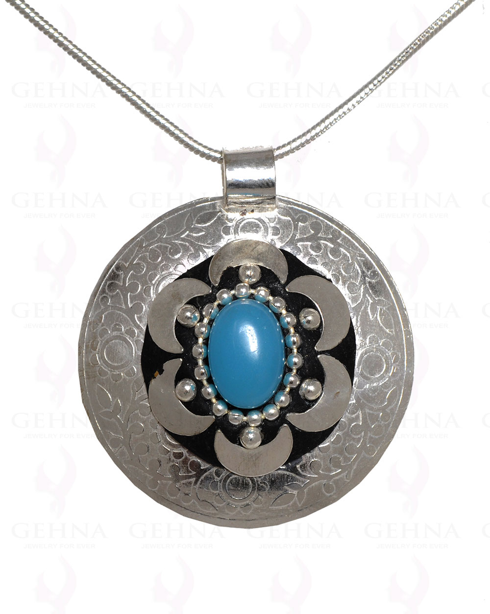 Blue Chalcedony Gemstone Pendant In .925 Sterling Silver Overlay Metal GP3056