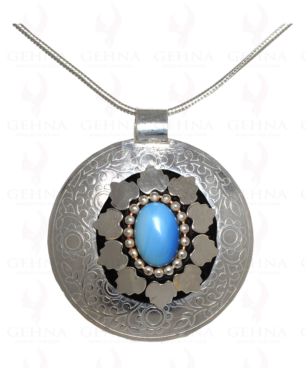 Blue Chalcedony Gemstone Pendant In .925 Sterling Silver Overlay Metal GP3060