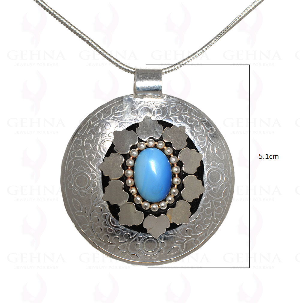 Blue Chalcedony Gemstone Pendant In .925 Sterling Silver Overlay Metal GP3060