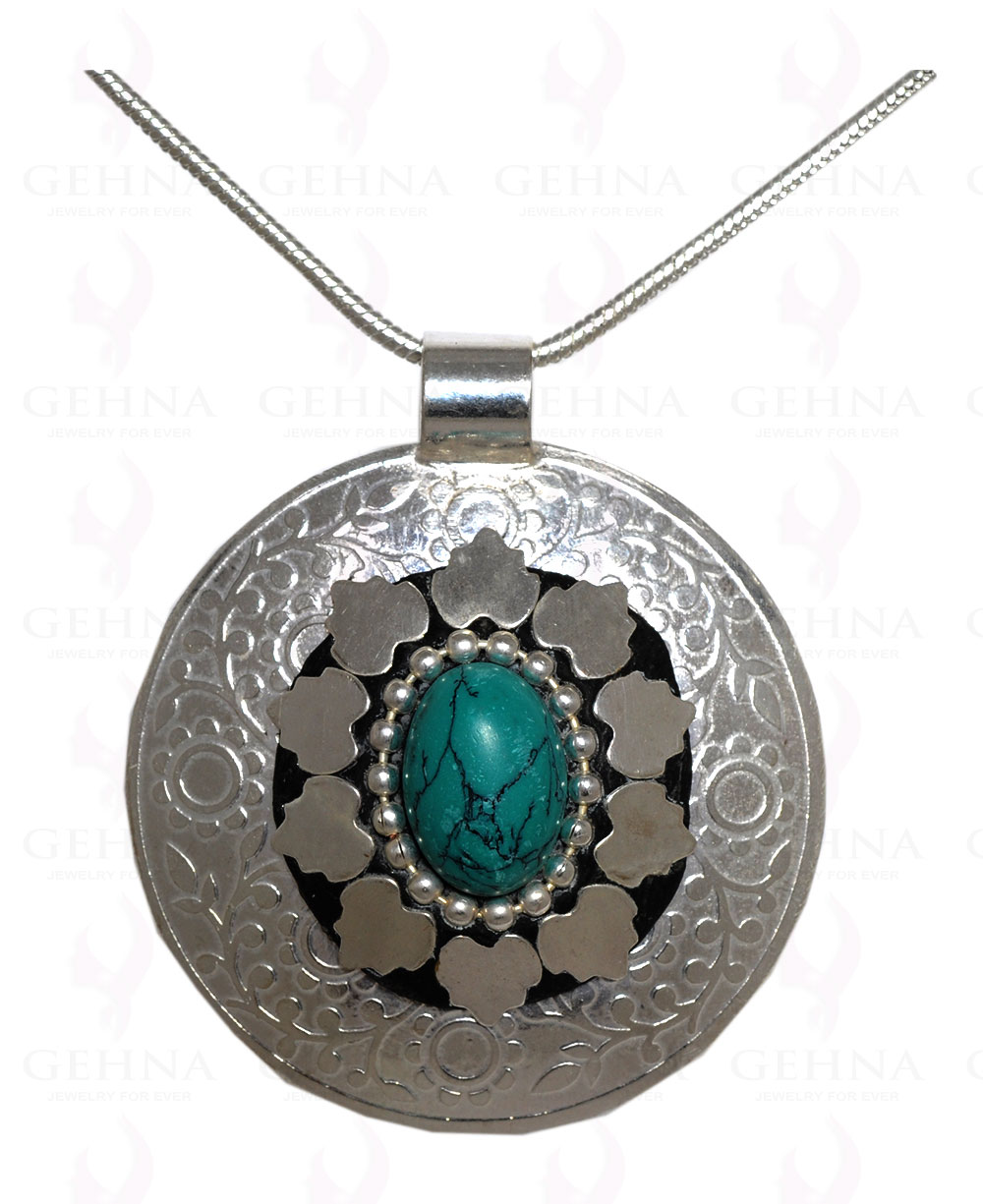 Green Turquoise Gemstone Pendant In .925 Sterling Silver Overlay Metal GP3061