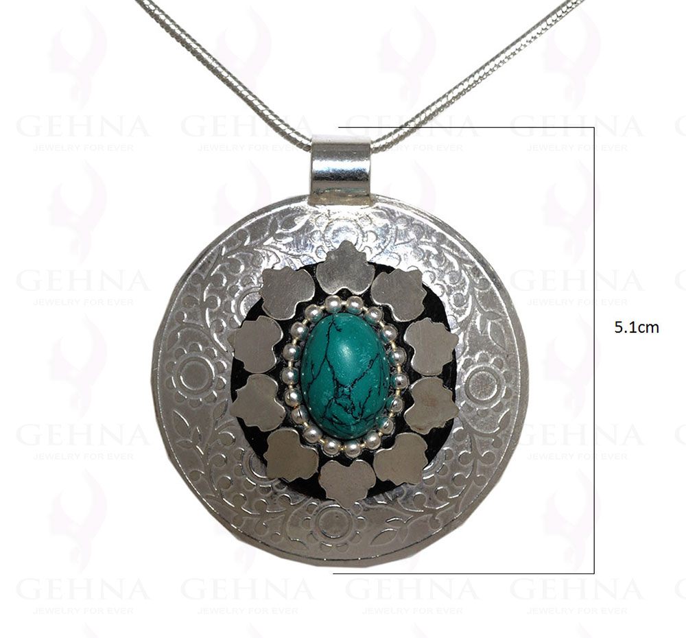 Green Turquoise Gemstone Pendant In .925 Sterling Silver Overlay Metal GP3061