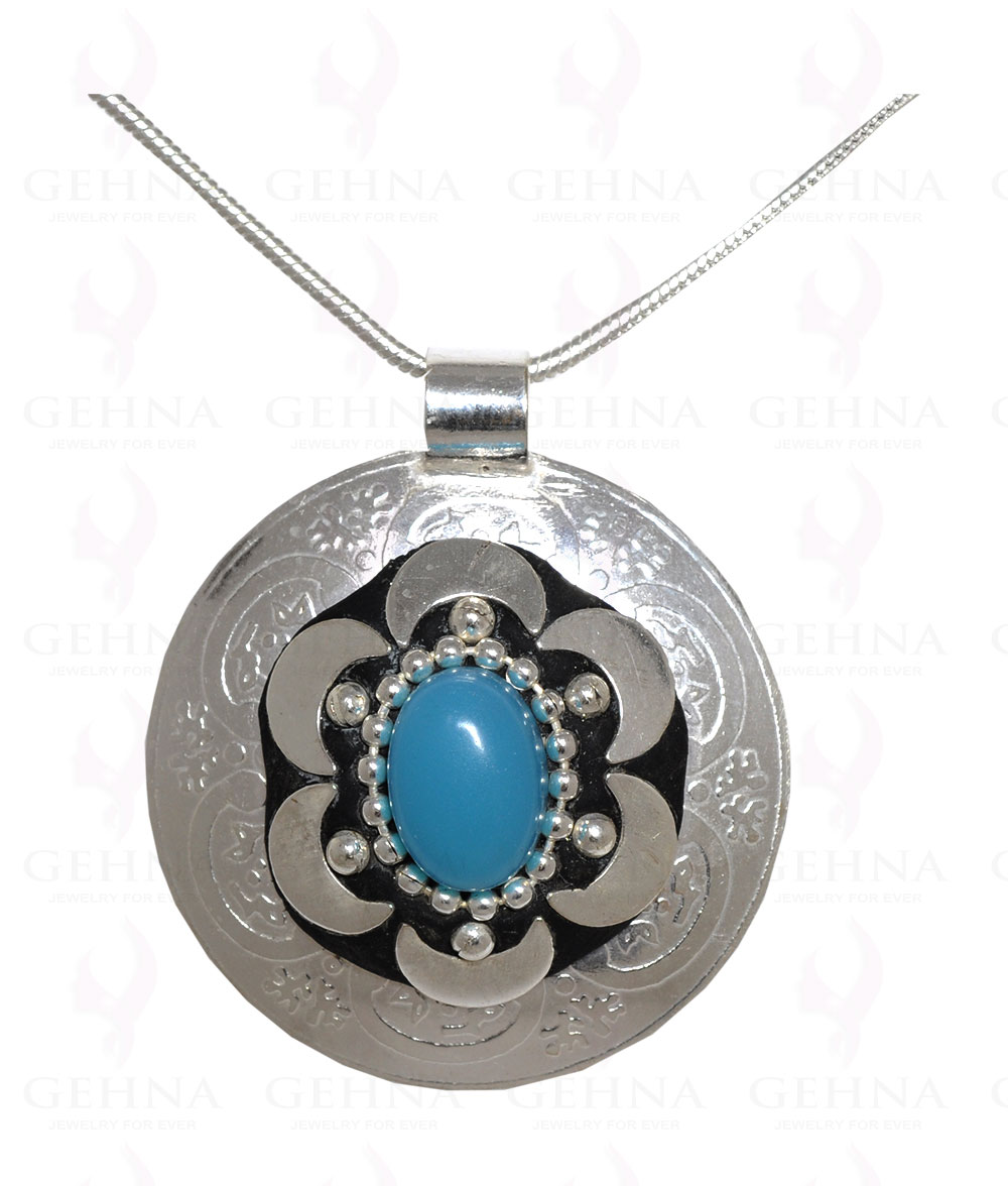 Blue Chalcedony Gemstone Pendant In .925 Sterling Silver Overlay Metal GP3062