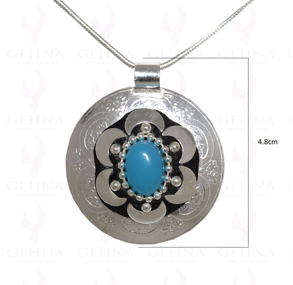 Blue Chalcedony Gemstone Pendant In .925 Sterling Silver Overlay Metal GP3062