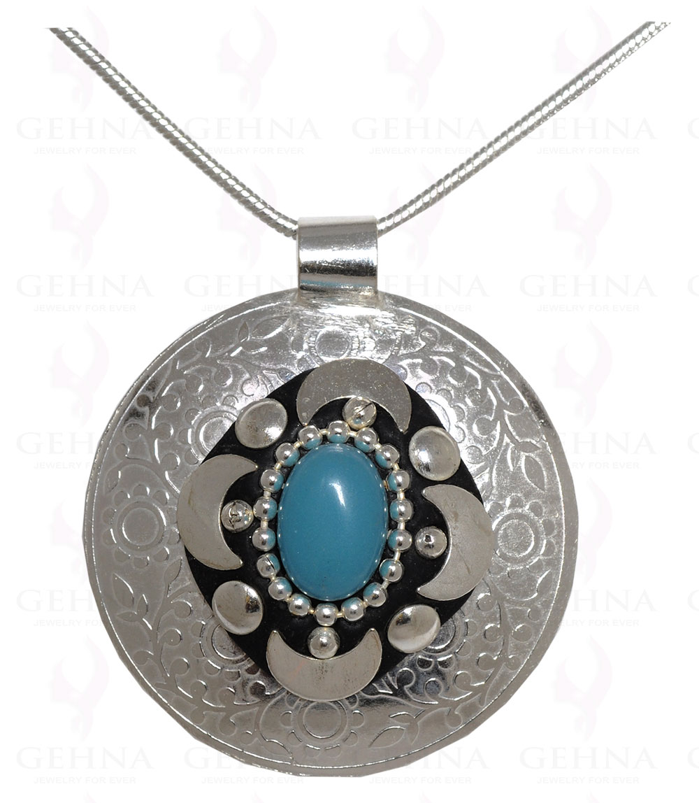 Blue Chalcedony Gemstone Pendant In .925 Sterling Silver Overlay Metal GP3067