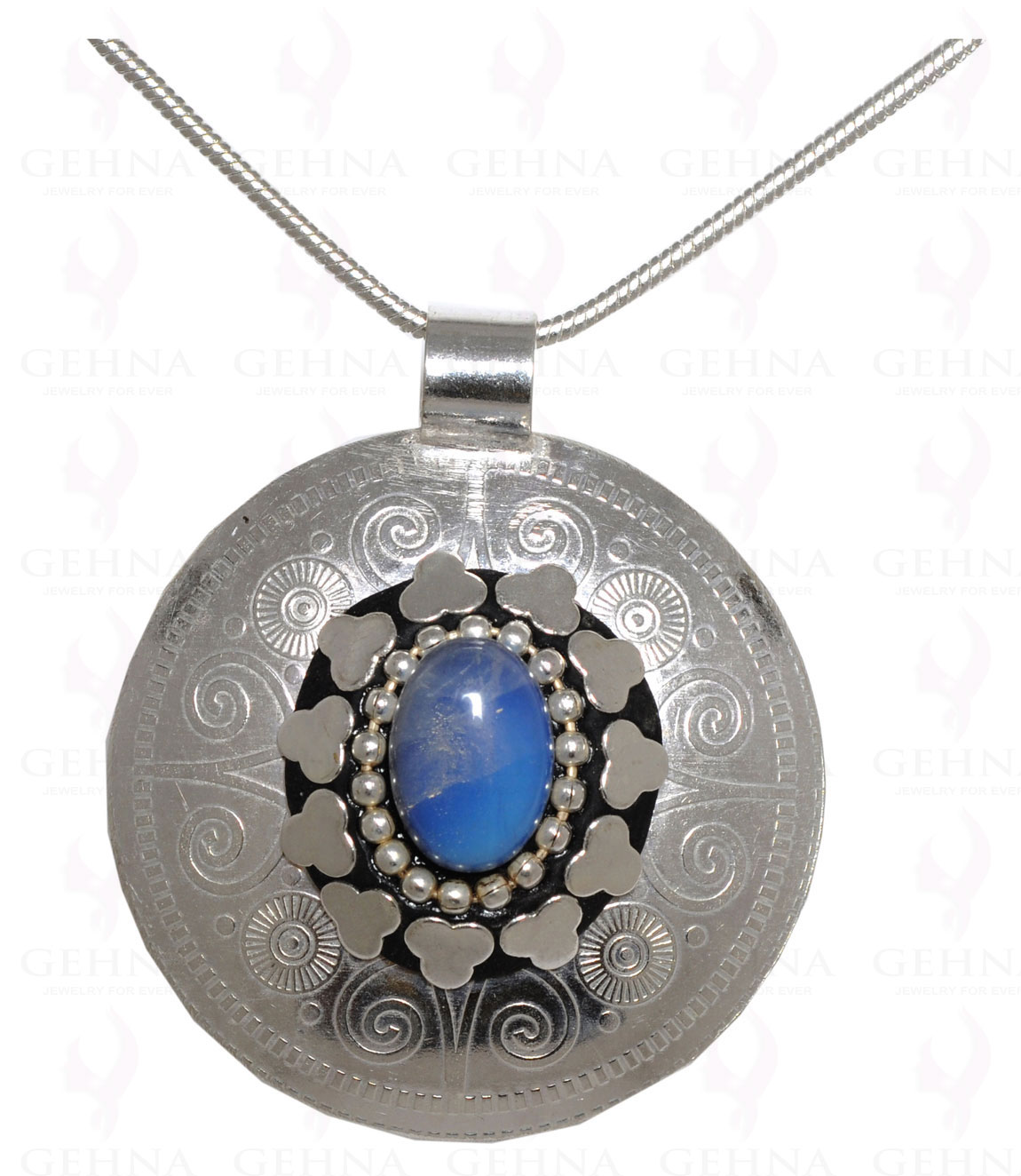Blue Chalcedony Gemstone Pendant In .925 Sterling Silver Overlay Metal GP3069