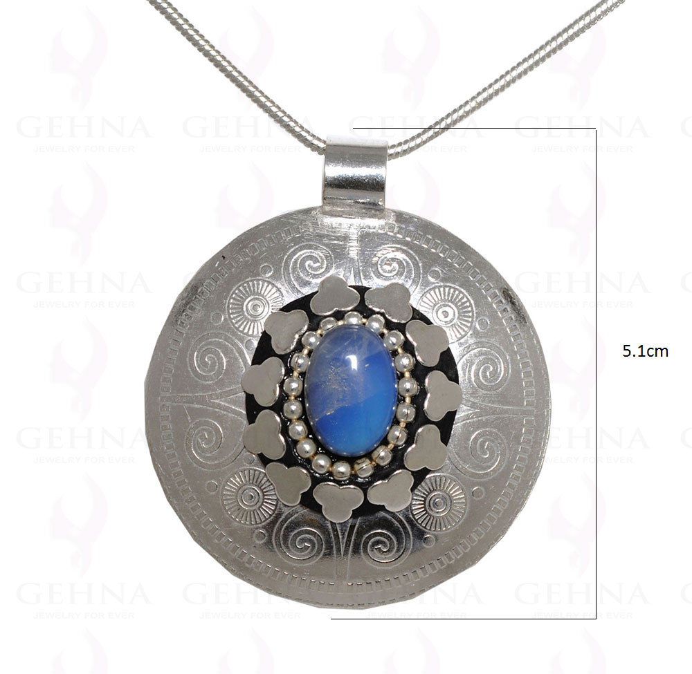 Blue Chalcedony Gemstone Pendant In .925 Sterling Silver Overlay Metal GP3069