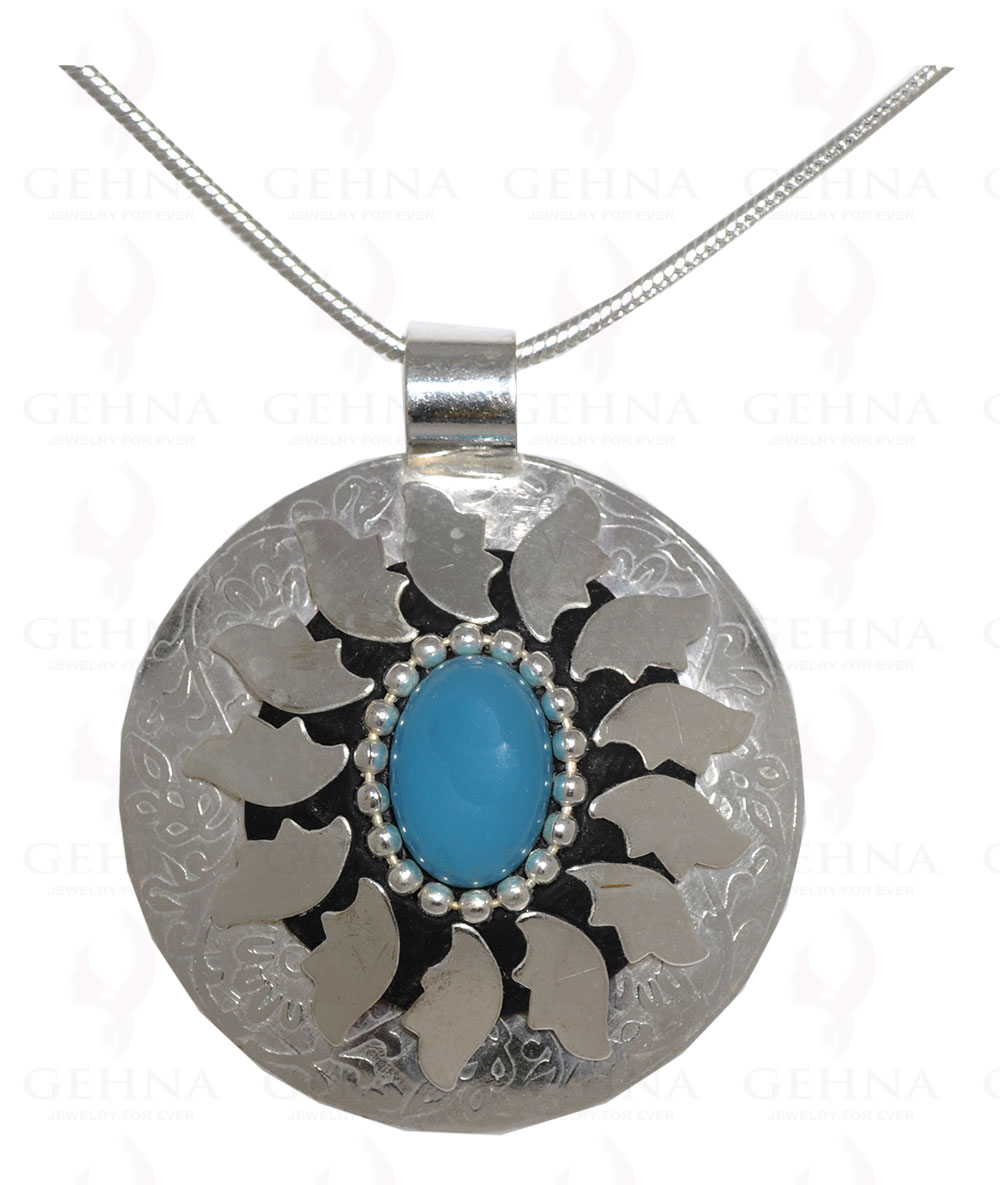 Blue Chalcedony Gemstone Pendant In .925 Sterling Silver Overlay Metal GP3072
